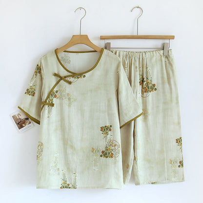 Ensemble de vêtements de détente à manches courtes et motif floral tissé
