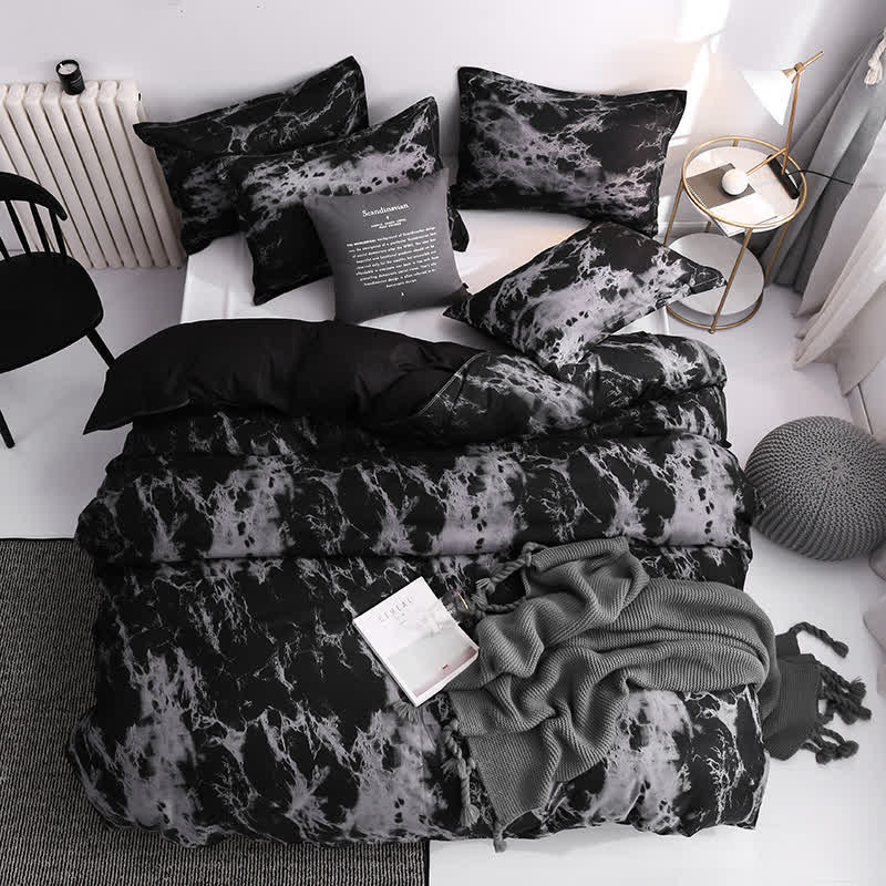 Parure de lit confortable avec motif marbré moderne (3 pièces)