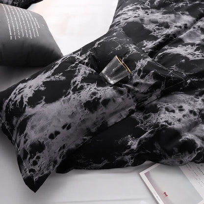 Parure de lit confortable avec motif marbré moderne (3 pièces)