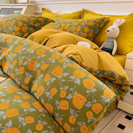 Collection de literie rustique avec des fleurs jaune gingembre