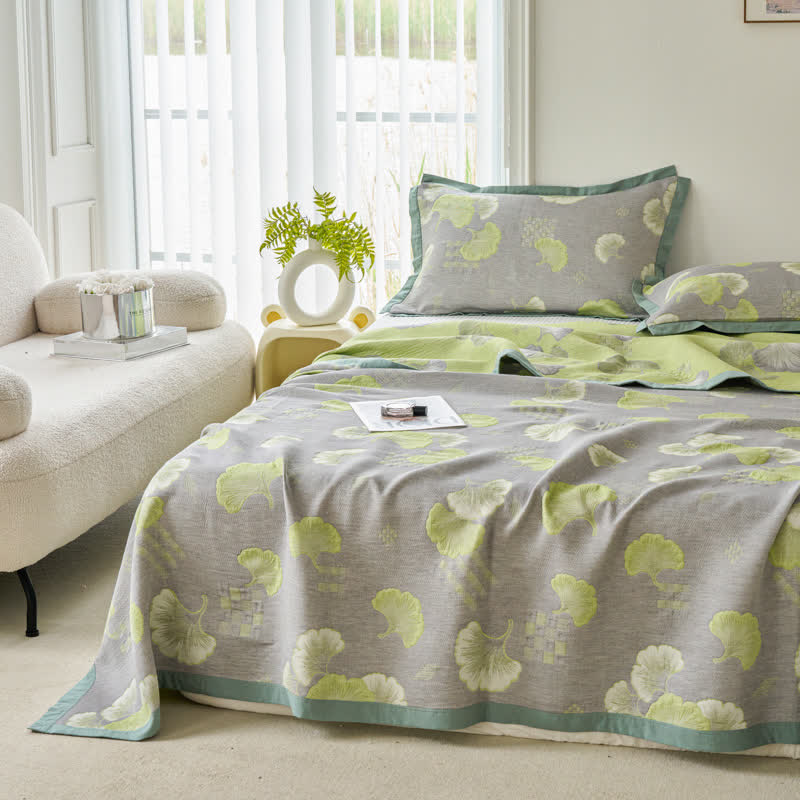 Couette fraîche en pur coton avec feuilles de ginkgo