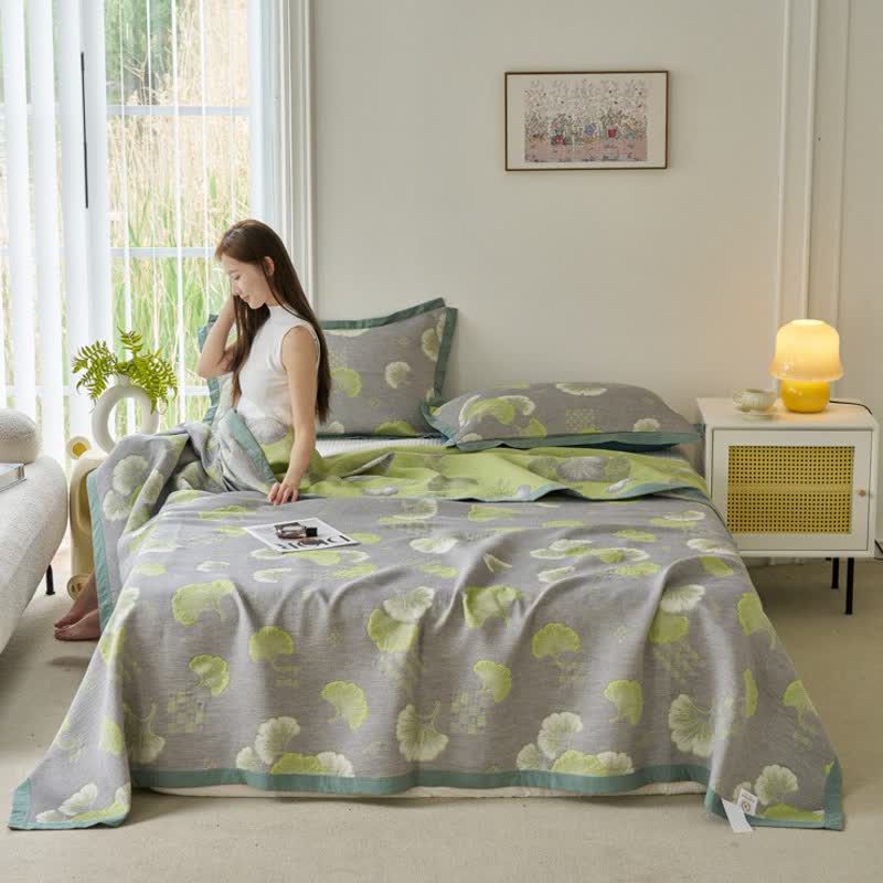 Couette fraîche en pur coton avec feuilles de ginkgo