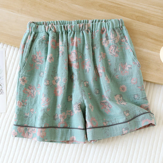 Short de pyjama d'été en gaze de coton à motif floral jacquard