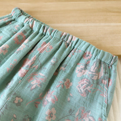 Short de pyjama d'été en gaze de coton à motif floral jacquard