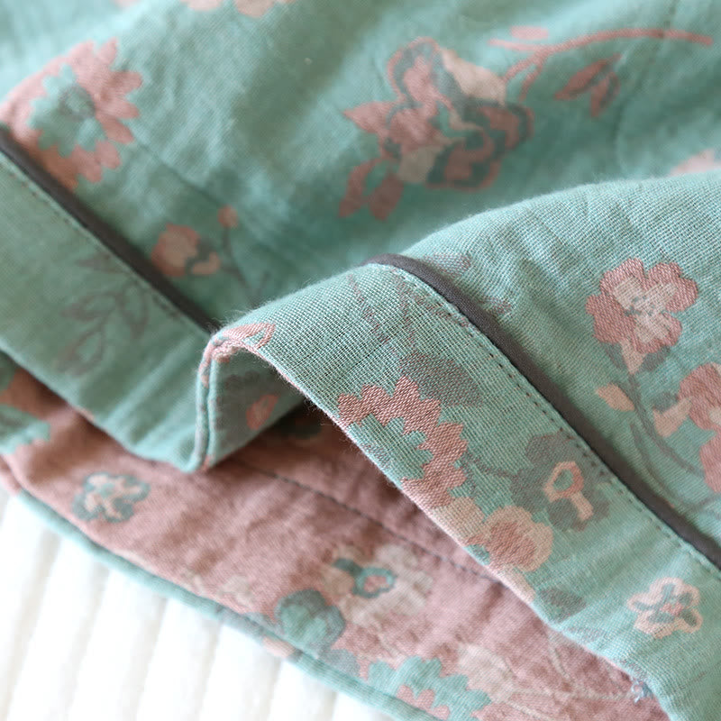 Short de pyjama d'été en gaze de coton à motif floral jacquard