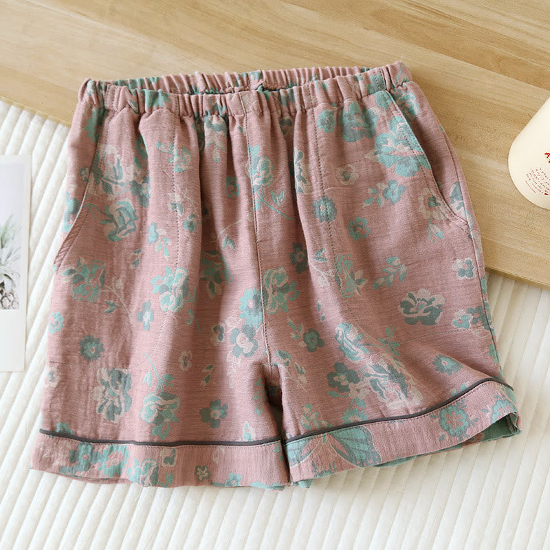 Short de pyjama d'été en gaze de coton à motif floral jacquard