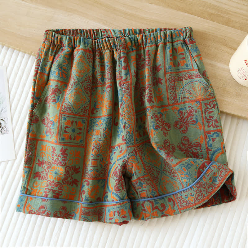 Short de pyjama d'été en gaze de coton de style rétro