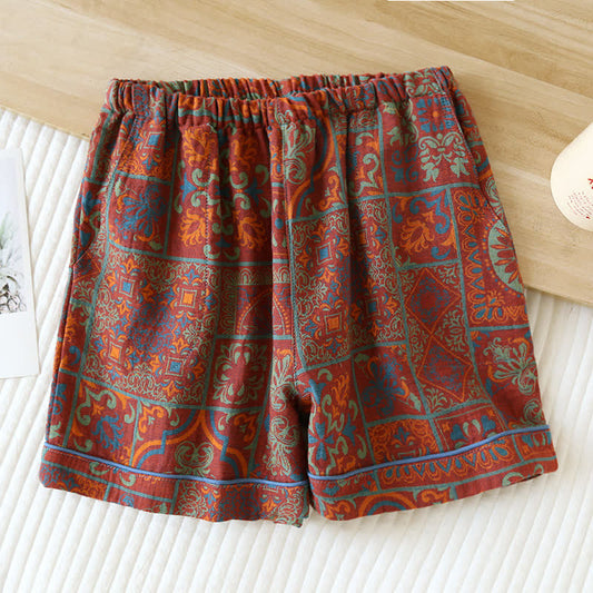 Short de pyjama d'été en gaze de coton de style rétro