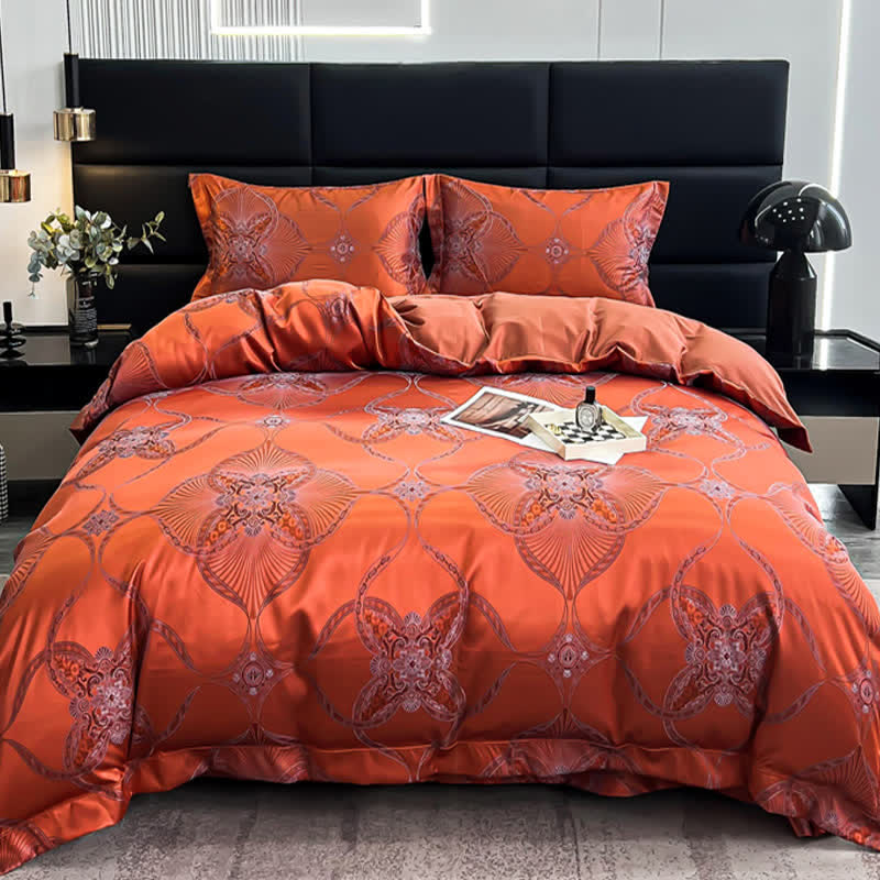 Parure de lit d'été en satin jacquard vintage (4 pièces)