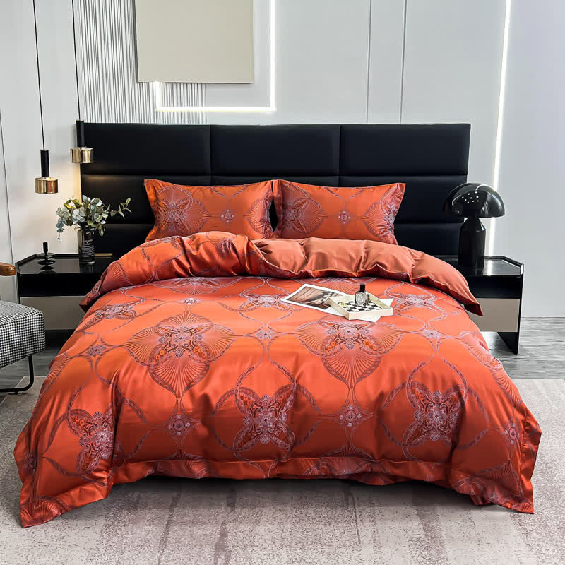 Parure de lit d'été en satin jacquard vintage (4 pièces)