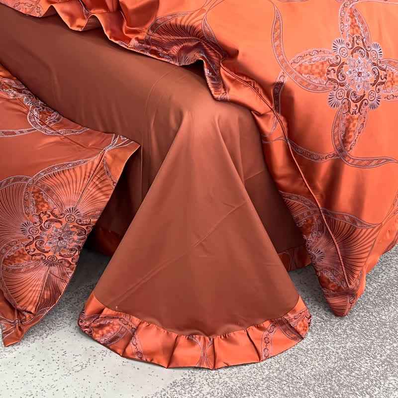 Parure de lit d'été en satin jacquard vintage (4 pièces)