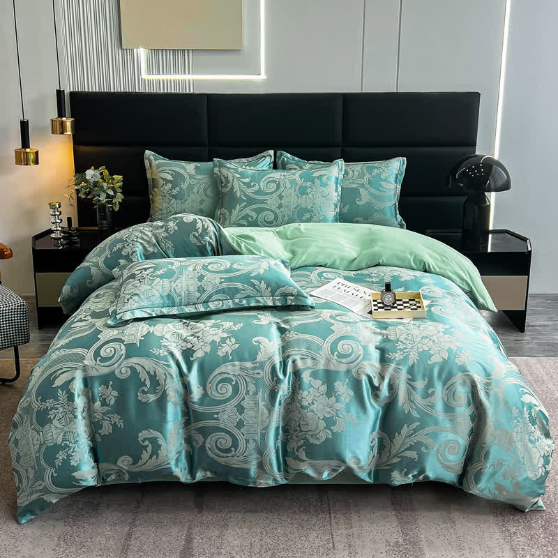 Parure de lit luxueuse et respirante en satin jacquard (4 pièces)