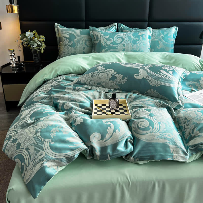 Parure de lit luxueuse et respirante en satin jacquard (4 pièces)