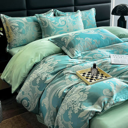 Parure de lit luxueuse et respirante en satin jacquard (4 pièces)