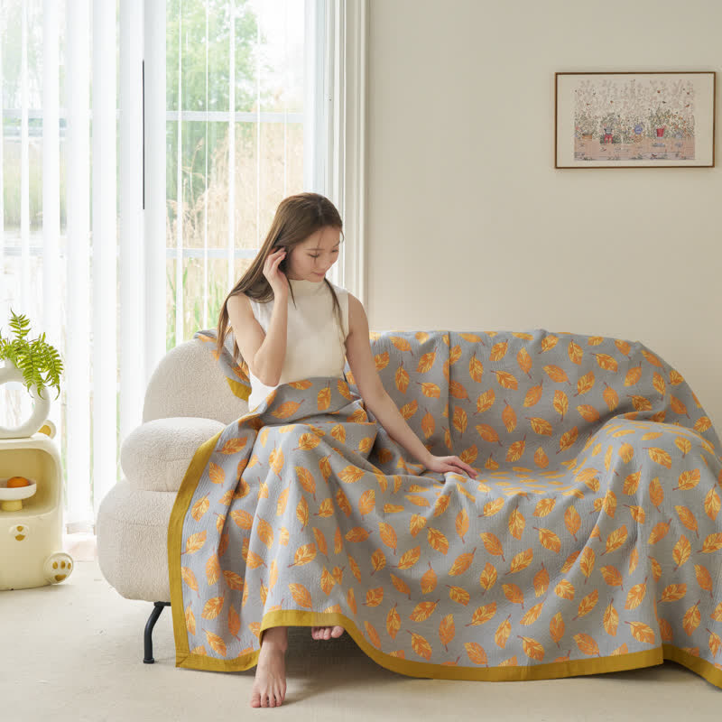 Couette légère en gaze à trois couches avec motif de feuilles