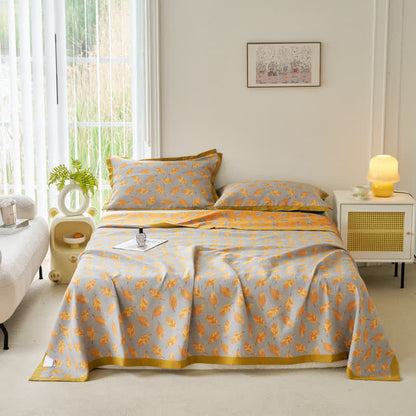 Couette légère en gaze à trois couches avec motif de feuilles