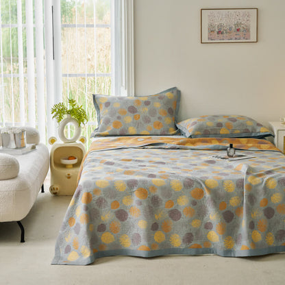 Couette réversible en gaze de coton jacquard à motifs de feuilles