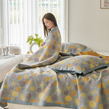 Couette réversible en gaze de coton jacquard à motifs de feuilles
