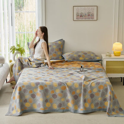 Couette réversible en gaze de coton jacquard à motifs de feuilles