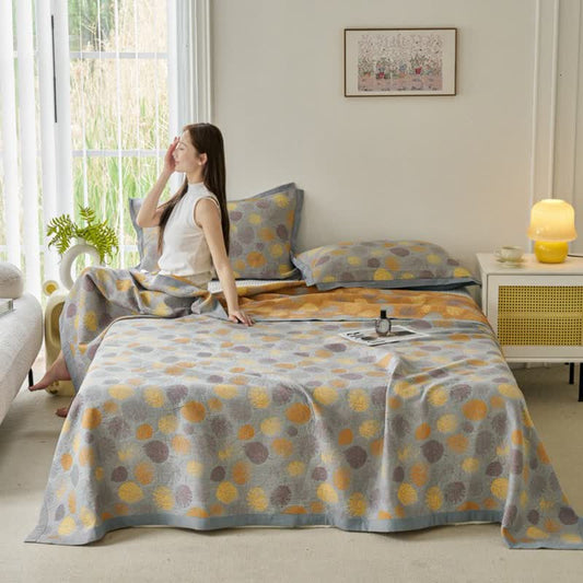 Couette réversible en gaze de coton jacquard à motifs de feuilles