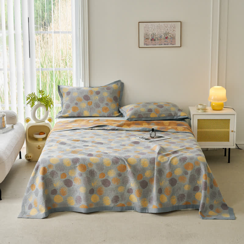 Couette réversible en gaze de coton jacquard à motifs de feuilles