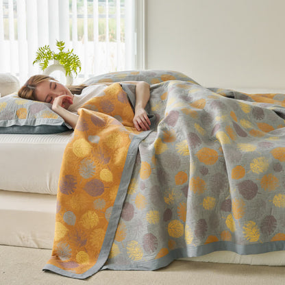 Couette réversible en gaze de coton jacquard à motifs de feuilles