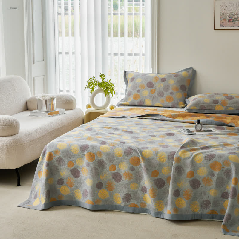 Couette réversible en gaze de coton jacquard à motifs de feuilles