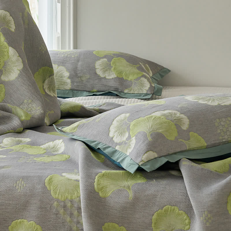 Couette fraîche en pur coton avec feuilles de ginkgo