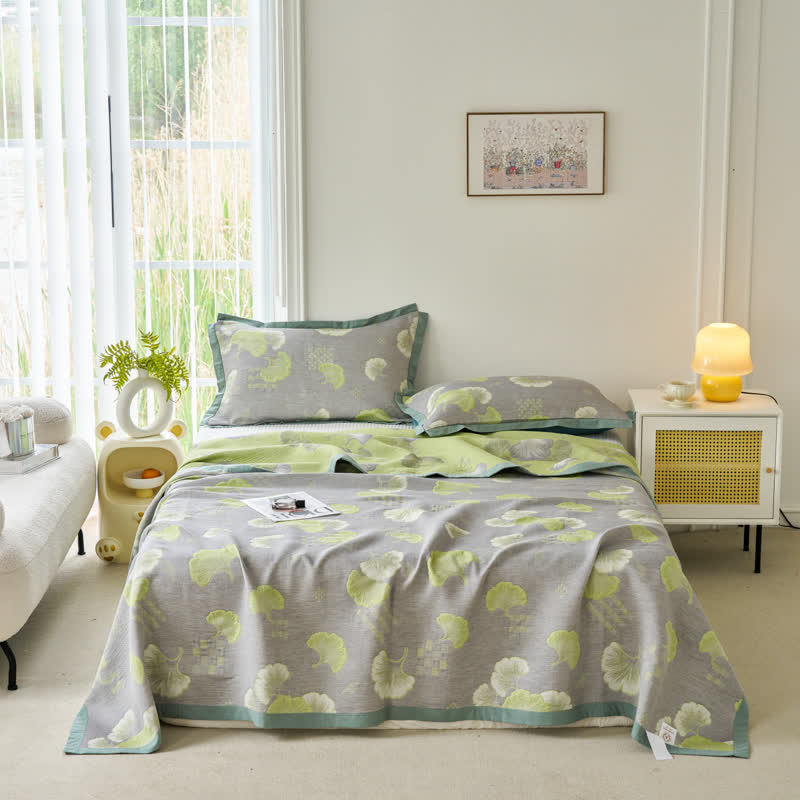 Couette fraîche en pur coton avec feuilles de ginkgo