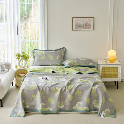 Couette fraîche en pur coton avec feuilles de ginkgo