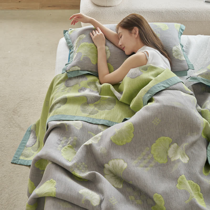Couette fraîche en pur coton avec feuilles de ginkgo