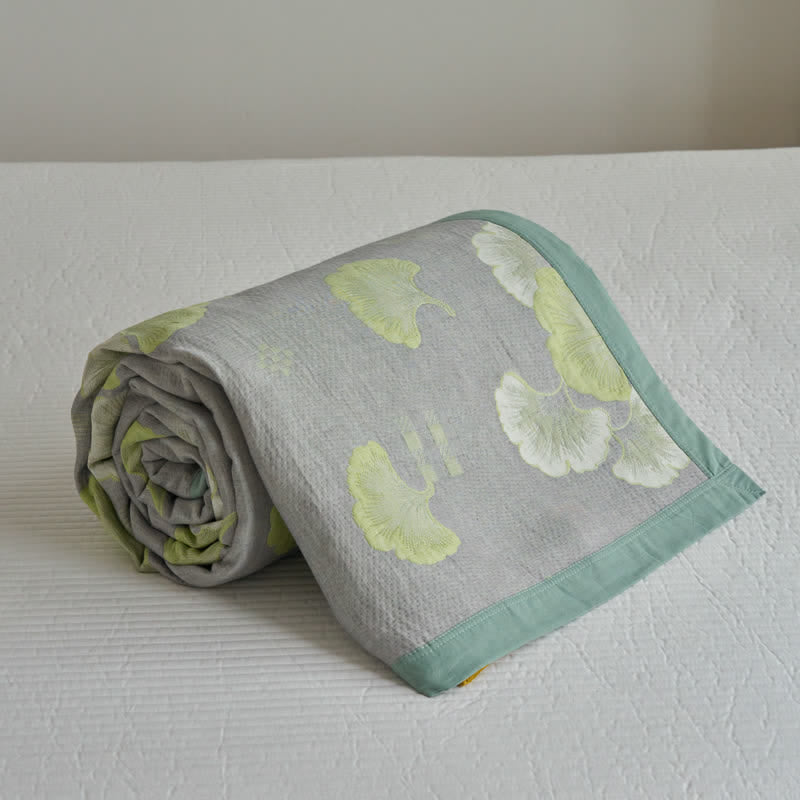 Couette fraîche en pur coton avec feuilles de ginkgo