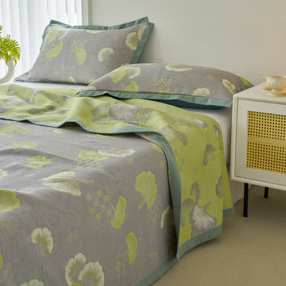 Couette fraîche en pur coton avec feuilles de ginkgo