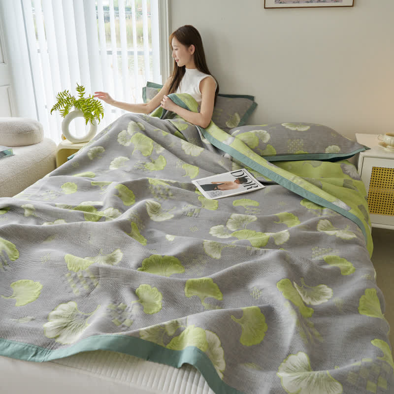 Couette fraîche en pur coton avec feuilles de ginkgo