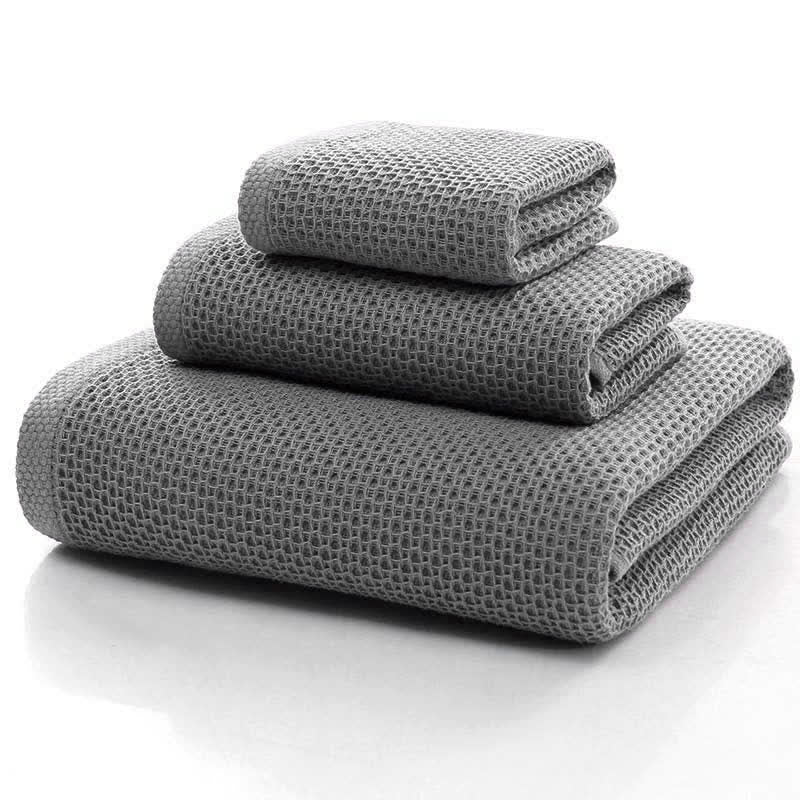 Serviettes en coton simples Ownkoti, lot de 3 serviettes carrées à motif nid d'abeille