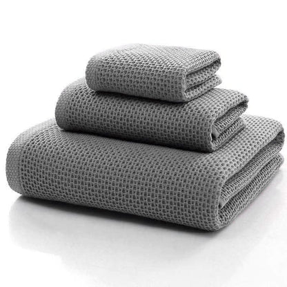 Serviettes en coton simples Ownkoti, lot de 3 serviettes carrées à motif nid d'abeille