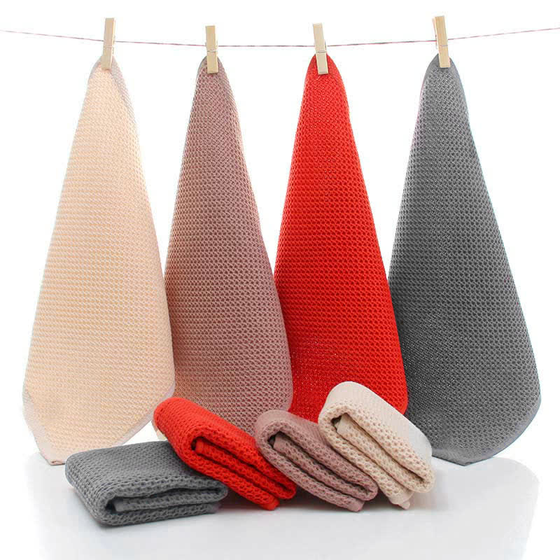 Serviettes en coton simples Ownkoti, lot de 3 serviettes carrées à motif nid d'abeille