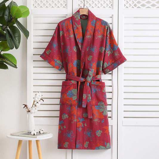 Robe de chambre à manches courtes en gaze de coton à motif floral