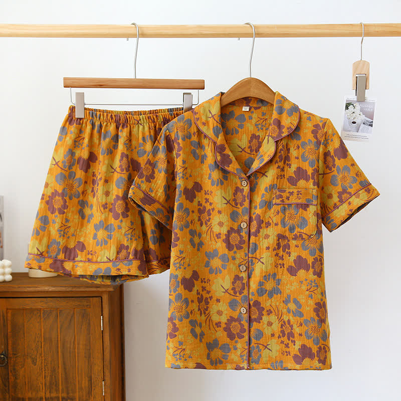 Ensemble pyjama en coton à manches courtes avec imprimé floral