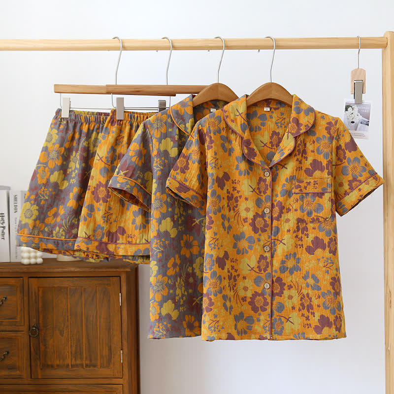 Ensemble pyjama en coton à manches courtes avec imprimé floral