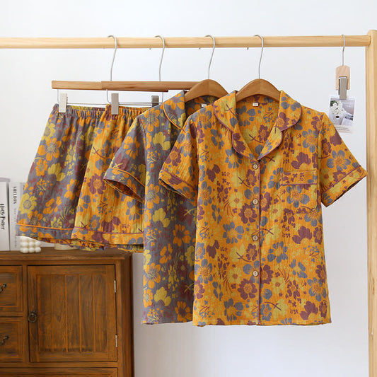 Ensemble pyjama en coton à manches courtes avec imprimé floral