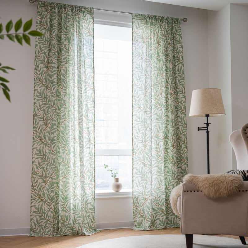 Rideau décoratif avec filtrage de la lumière et feuilles vertes