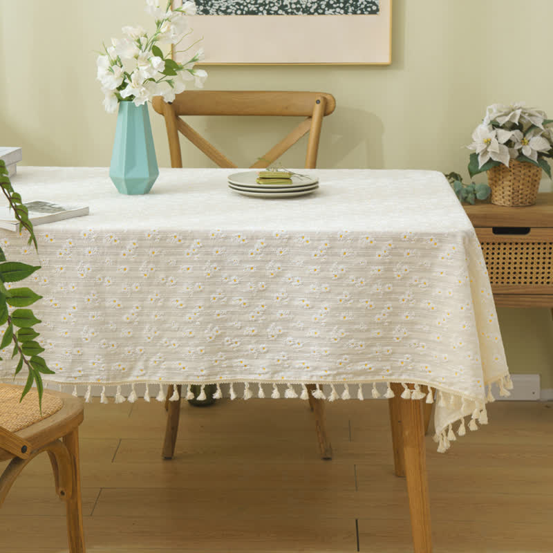 Nappe décorative en coton avec motif de marguerites pastorales
