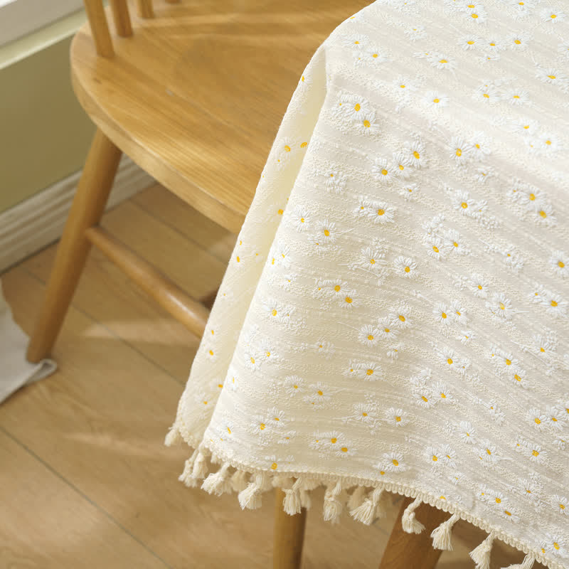 Nappe décorative en coton avec motif de marguerites pastorales