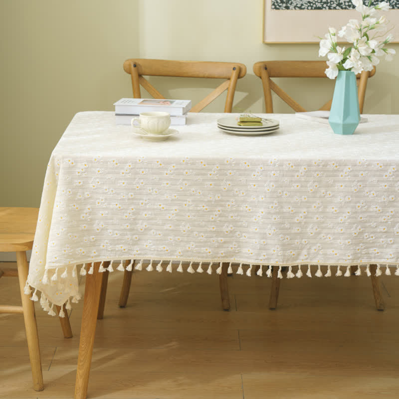 Nappe décorative en coton avec motif de marguerites pastorales