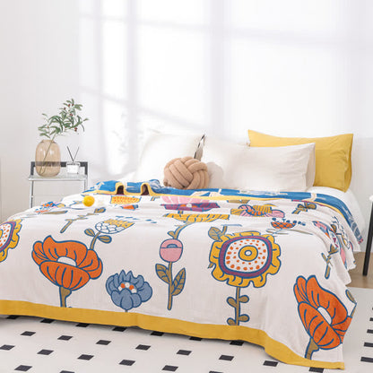 Couette en gaze de coton pur avec motif de fleurs de dessin animé