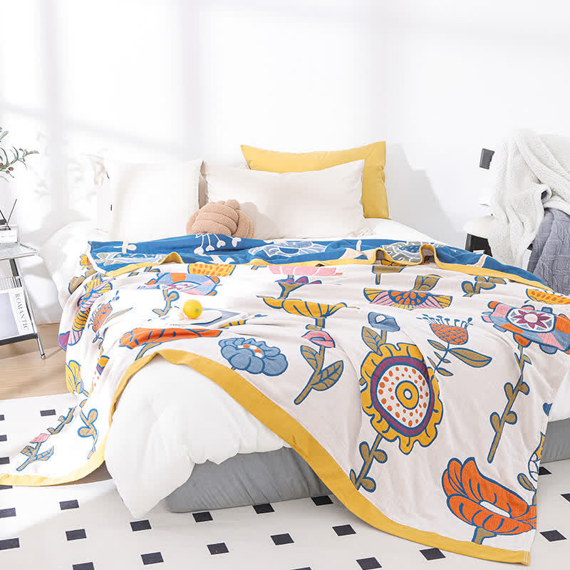 Couette en gaze de coton pur avec motif de fleurs de dessin animé