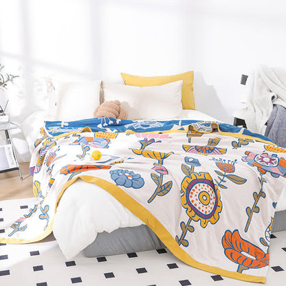 Couette en gaze de coton pur avec motif de fleurs de dessin animé