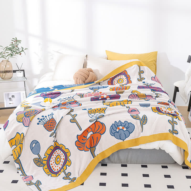Couette en gaze de coton pur avec motif de fleurs de dessin animé