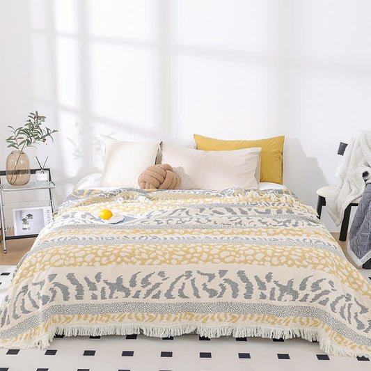 Couette en gaze de coton pur avec pompons et imprimé léopard